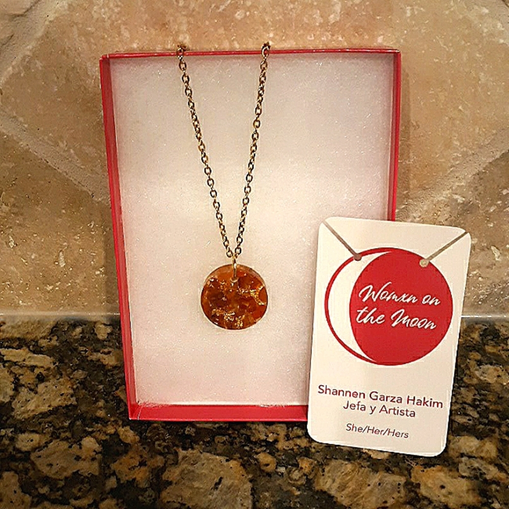 Resin artwork with stone chips handmade necklace